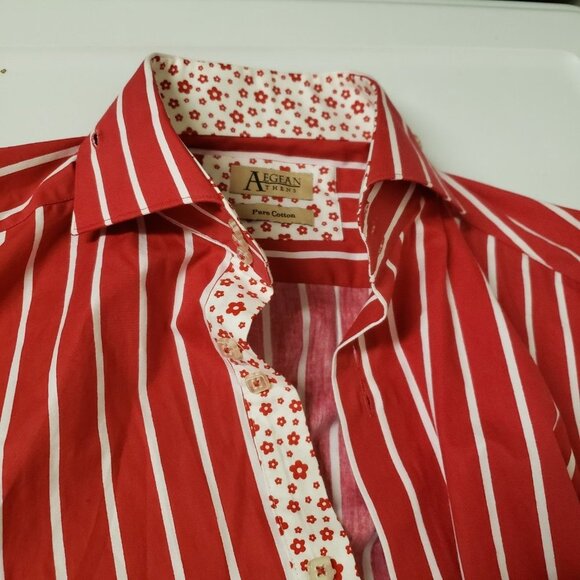 Aegean Athens sz large 41/42 mens pure cotton Button Down Shirt red strips - Picture 5 of 9